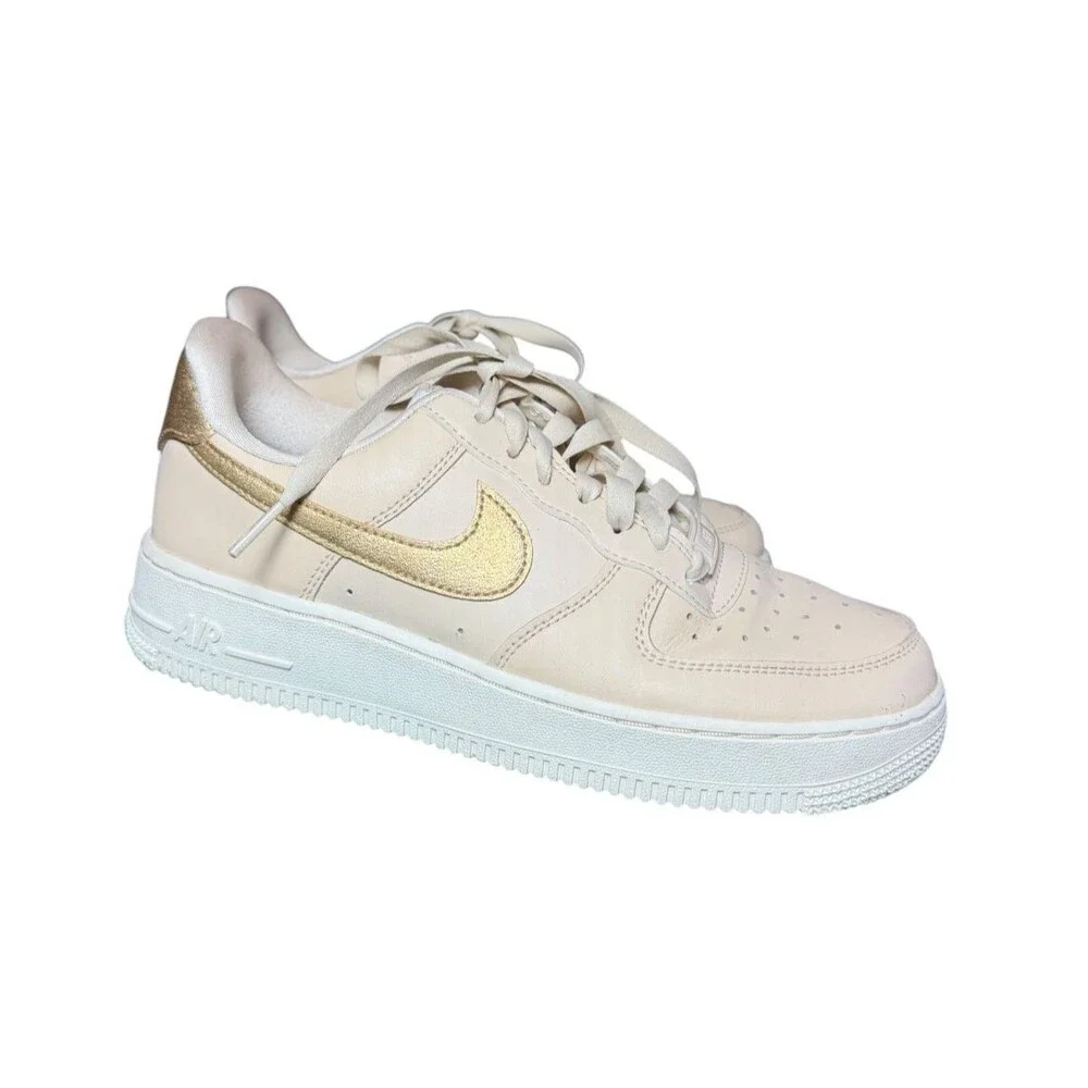 Nike Air Force 1 Low Gold Swoosh Cream Leather Sneakers Women's Size 7